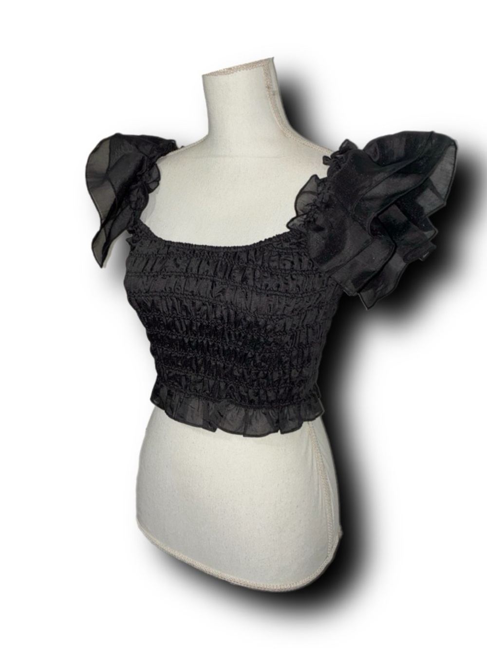 Cotton Candy LA Smocked Cropped Cottagecore Whimsigoth Ruffle Sleeve Top - Picture 2 of 4